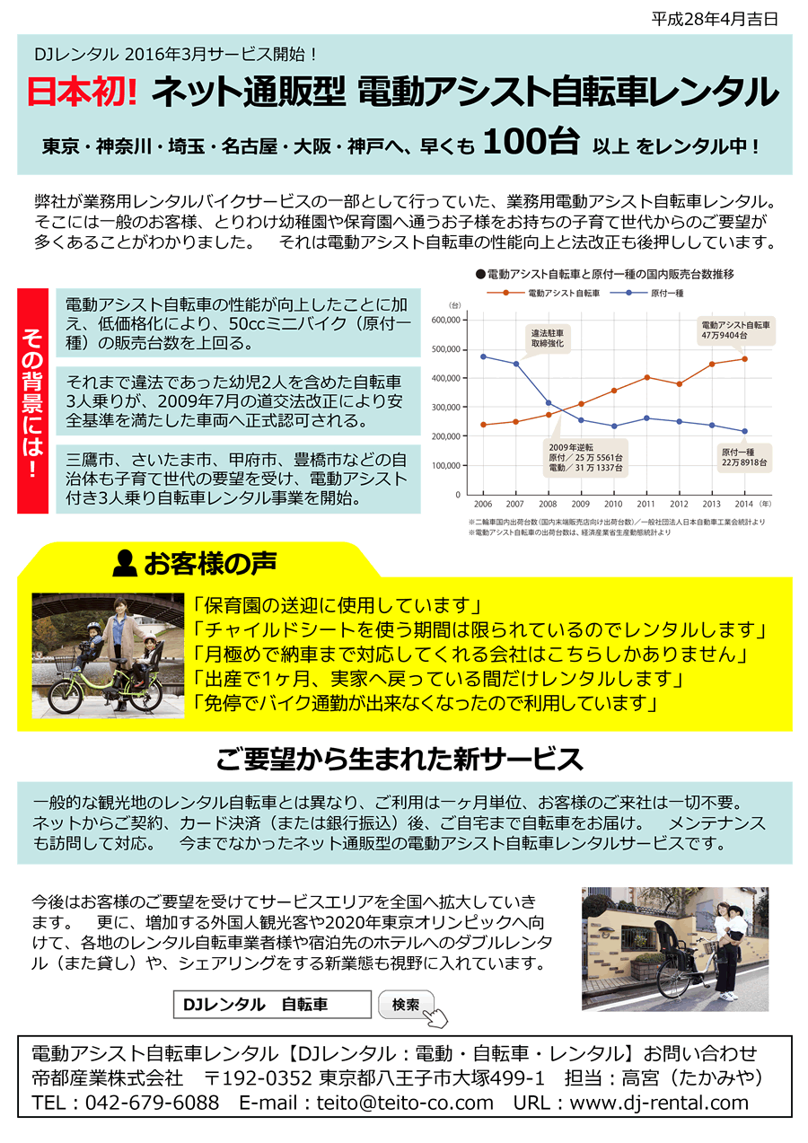 2016年4月1日 帝都産業株式会社 プレスリリース